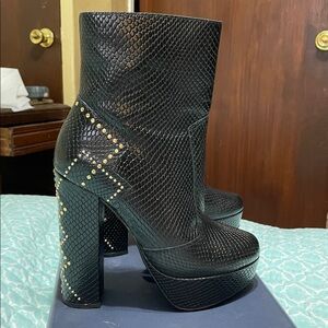 gold, stud, embellished, snake skin boots